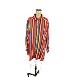 1980s rainbow striped shirt oversized Plus Size 