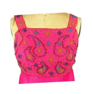 1960s hot pink silk gown with beaded bodice by Sarff Zumpano - Fashionconstellate.com