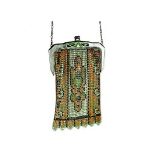1920s enamel mesh bag by Whiting and Davis orange green with painted frame