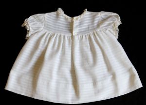 50s Baby Dress - Size 6 Months - 1950s White Cotton Frock - Antique Style Layette - Pink & Blue  - Fashionconstellate.com