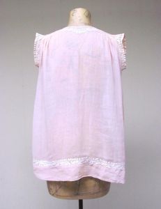 Vintage 1920s Blouse, 20s Bohemian Semi-Sheer Pink Voile Embroidered Smocked Top, Flapper Era - Fashionconstellate.com