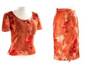 Size 2 Designer Dress Set - Emanuel Ungaro Paris - Fawn Fuchsia & Burnt Orange Floral Velvet  - Fashionconstellate.com