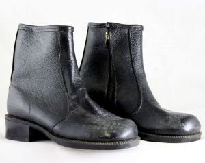 Boys Black Boots - Child Size 8.5 - Authentic 1950s 1960s Boy's Black Leather Boots - 60's Shoes 