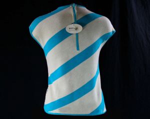 Size 8 Exquisite Cocktail Top - 60s Beaded Sleeveless Spiral Striped Shell - 1960s Turquoise Blue  - Fashionconstellate.com
