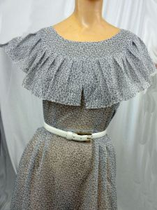 Vintage 1950s Gray Floral Print Dress Chiffon Garden Party Sheer Sleeveless Summer Ruffled Collar - Fashionconstellate.com