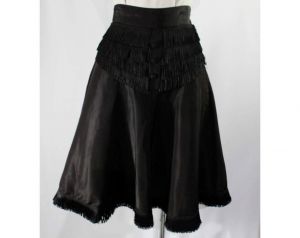 Size 2 1940s Cigarette Girl Style Black Skirt - Flared Taffeta with Fringe - Small 40s 50s Pin Up 