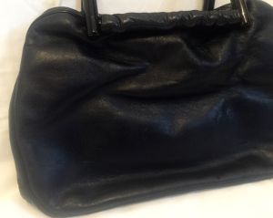 1950's Navy Leather Handbag with Coin Purse and Inner Compartments by Ingber - Fashionconstellate.com