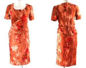 Size 2 Designer Dress Set - Emanuel Ungaro Paris - Fawn Fuchsia & Burnt Orange Floral Velvet 