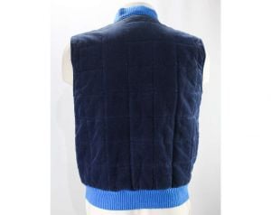 Mens Small Blue Vest - 1970s Corduroy Men's Vest by Brittania - Sleeveless Puffy Jacket - Navy Quilt - Fashionconstellate.com