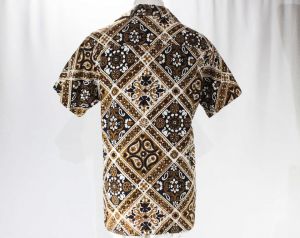 Size 10 Paisley Shirt - 1960s Tomboy Chic - Tailored Brown & Black Cotton - Casual 60s House Wife - Fashionconstellate.com