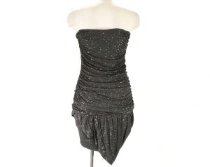 Size 2 Strapless Party Dress - Pewter Gray Knit Cocktail - 80s Designer Angelo Tarlazzi Paris France - Fashionconstellate.com
