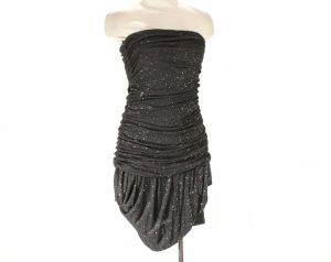 Size 2 Strapless Party Dress - Pewter Gray Knit Cocktail - 80s Designer Angelo Tarlazzi Paris France