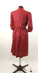 1980s secretary dress skirt dress stand up collar geometric red poly dress Size S/M - Fashionconstellate.com