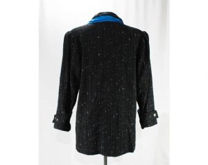Black Tweed Jacket - Size 10 Medium Teal Fleck 80s Pinstripe Coat & Scarf - 1980s 90s w Retro 40s  - Fashionconstellate.com