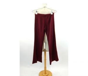 1970s knit pants bell bottom pants stretch burgundy warm casual pants Les Steinhardt Size S