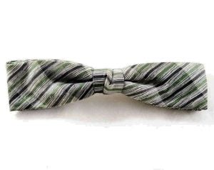 1950s Men's Bow Tie - Classic Green Gray & Black Mens 50s Striped Bowtie - Diagonal Striped