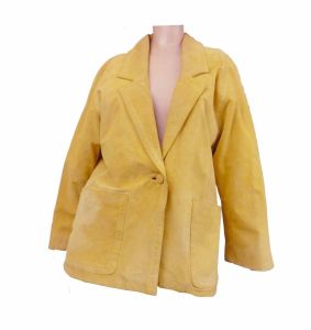 80s Leather Jacket Vintage Gold Suede Boyfriend Blazer by Avanti | S/M