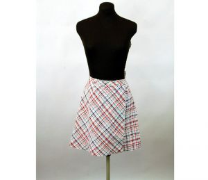 1960s tennis skirt skort plaid seersucker shorts red white blue cotton skirt