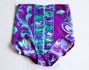 Pucci Panty Girdle - XXS 1960s Designer Label Foundation - Purple Green Blue Daisy Print - Formfit 