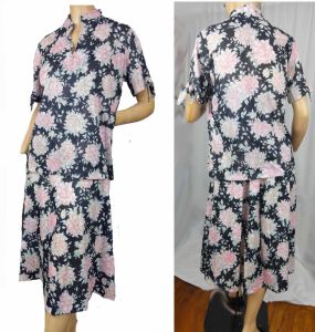 Vintage 70s Dress & Jacket NOS Sears Sundress Halter Style/Attached Bra/Pink & Black Floral Print - Fashionconstellate.com