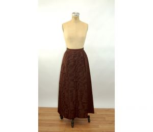 1960s long maxi skirt moire silk faille brown formal skirt Size S