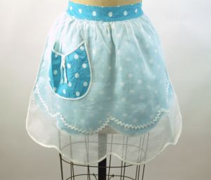 1950s apron half apron reversible polka dot blue white - Fashionconstellate.com