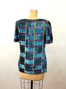 1980s sequin top tunic top dressy top cocktail top Parisian Room turquoise purple gold Size L - Fashionconstellate.com