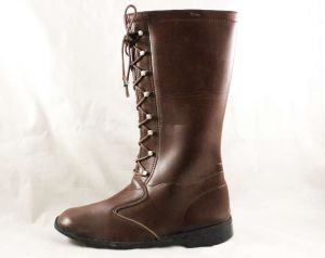 Girls Brown Boots - Child Size 3 - 1950s 60s Equestrian Look - Faux Lace Up - Girl's Street Shoes  - Fashionconstellate.com