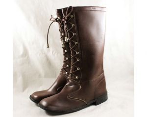 Girls Brown Boots - Child Size 3 - 1950s 60s Equestrian Look - Faux Lace Up - Girl's Street Shoes 