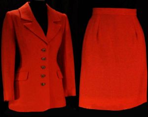 Size 8 Designer Suit - Exquisite Couture Quality Orange Wool Jacket & Skirt by Peggy Jennings  - Fashionconstellate.com