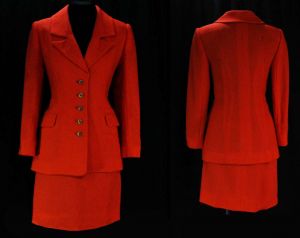 Size 8 Designer Suit - Exquisite Couture Quality Orange Wool Jacket & Skirt by Peggy Jennings 