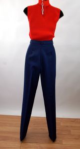 1970s high waist pants polyester pants New Old Stock NOS navy blue Turtle Bax Size M - Fashionconstellate.com