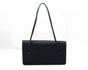 Judith Leiber Black Evening Bag - 1960s Formal Purse - Silk Satin Handbag with Skinny Straps & Brass