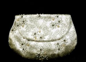 Femme 50s Starflower Beaded Satin Bag - Formal 1950s Clutch Purse - Spring Handbag - Shabby Sweet 
