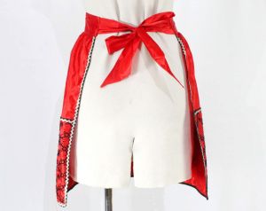 1950s Red Taffeta Apron - Medium Size - Rustling Festive Holiday Style 50s Half Apron  - Fashionconstellate.com