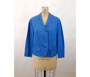 1950s 60s linen jacket blazer blue lightweight custom made Size M/L
