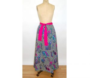 1960s paisley skirt maxi skirt long skirt blue pink Size M