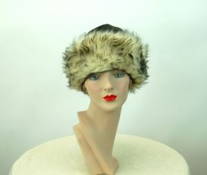 1960s winter hat fur hat black vinyl and faux fur Betmar hat