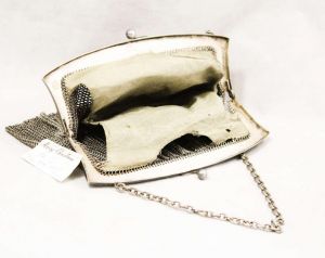 1910s Nickel Silver Purse - Authentic Antique Edwardian Metal Mesh Bag - Olive Leaf Laurel Leaves  - Fashionconstellate.com