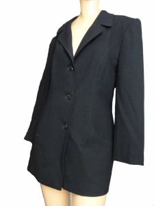 Lilli Ann Vintage 80s Blazer Classic Fall Black Wool Long Boyfriend Jacket Designer Label - Fashionconstellate.com