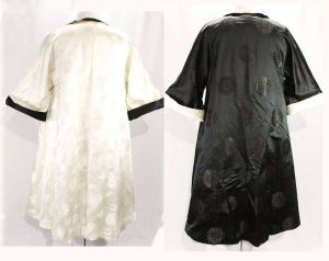 XL 1950s Evening Coat - Size 20 Asian Silk Satin Brocade - 50s Reversible Black & White Formal Coat  - Fashionconstellate.com