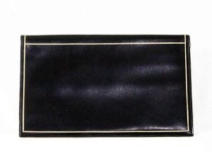 1940s Fine Black Wallet - Exquisite Italian Leather with Gold Double Pinstripe - Made in Italy - 40s