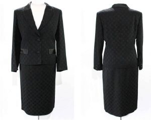 Size 12 Celine Suit - Paris Designer Black Wool Jacket & Skirt - 1980s 1990s Business Formal Large 