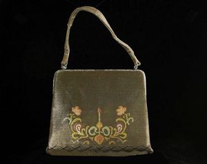 Special 50s Evening Purse - Gold & Floral Metallic Satin Brocade 1950s Formal Bag - Elegant Flourish