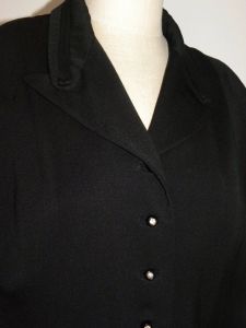40s Black Gabardine Jacket | 1940's Wool CLASSIC Women's WWII Era Blazer - S