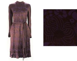 Size 10 Christian Dior Dress - Sumptuous Chocolate & Aubergine Pleated Silk Satin Brocade - 1960s 