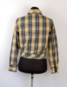 1970s blouse jacket plaid black yellow nubby Laura Mae Size M/L - Fashionconstellate.com