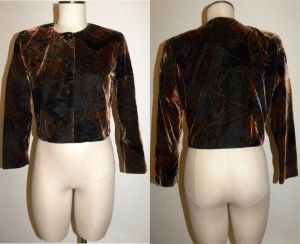 80s Painted Velvet Crop Jacket | Fitted Metallic GYPSY Jacket | Fits XXS to S - Fashionconstellate.com