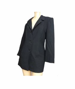 Lilli Ann Vintage 80s Blazer Classic Fall Black Wool Long Boyfriend Jacket Designer Label