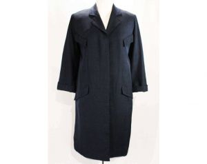 Size 14 Designer Coat - Rare 1950s Navy Silk Overcoat by Irene - Mid Century 40s 50s Large Tailored 